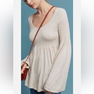Anthropologie Knitted & Knotted Esme Bell Sleeve Smocked Top Flowy Knit Sweater